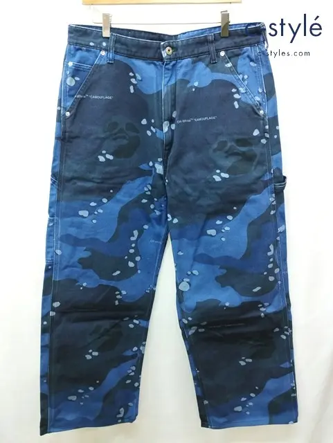 Off-White オフホワイト デニムパンツ 33 ブルー CAMO OVER CARPENTER JEANS OMYA134F22DEN0014500