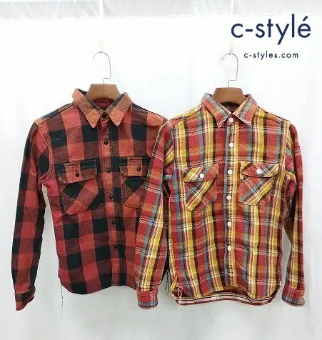 EIGHT’G 長袖シャツ S レッド×ブラック マルチカラー チェック柄 綿100% 日本製 FLANNEL WORK SHIRT 計2点