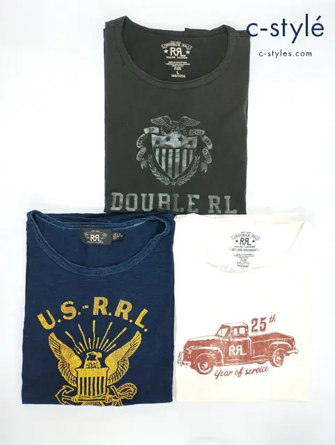 RRL ダブルアールエル Tシャツ L XXL 綿100% 半袖 プリント ブラック ネイビー ホワイト Ralph Lauren 計3点