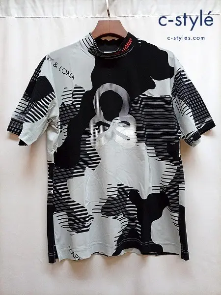 MARK＆LONA マーク＆ロナ Tシャツ 50 ブラック系 半袖 Flow Camo Mock Neck Tee MLM-5A-AA07