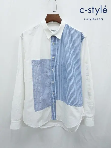 Yohji Yamamoto POUR HOMME ヨウジヤマモトプールオム シャツ 4 ホワイト×ブルー HX-B35-810 綿100％ 日本製