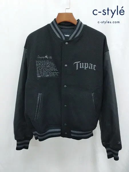 XLARGE×TUPAC エクストララージ×トゥーパック スタジャン L ブラック VARSITY JACKET 101231021012