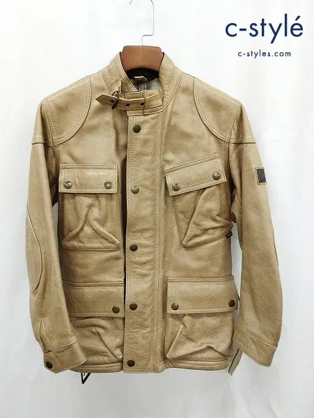 Belstaff ベルスタッフ レザージャケット 40 ベージュ系 ベルト付き イタリア製