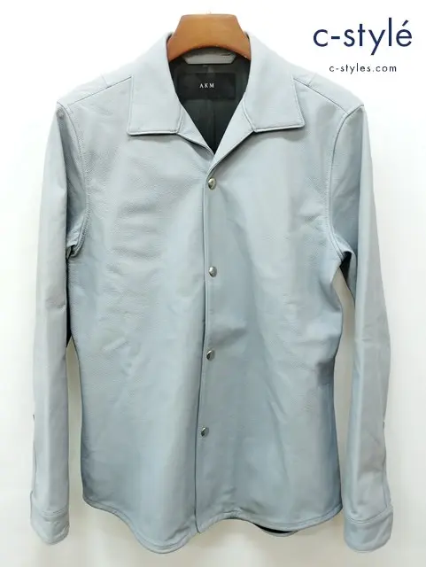 AKM エイケイエム レザージャケット XL ライトブルー系 仔羊革 日本製 LEATHER SHIRTS JACKET S118 LMB033