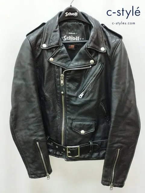Schott ショット レザージャケット S ブラック 牛革 ダブルライダース USA製 ハンガー付き 7412 レディース