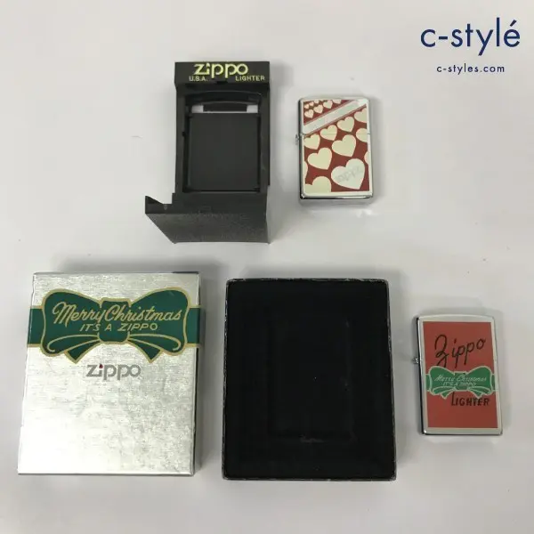 ZIPPO ジッポー オイルライター Be My Valentine ’94 Merry Christmas ’01 レッド×シルバー 計2点