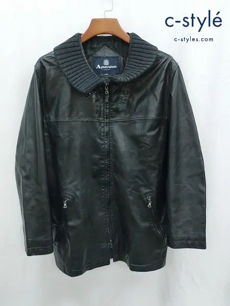 Aquascutum アクアスキュータム レザージャケット L ブラック 6202707-99 イタリア製