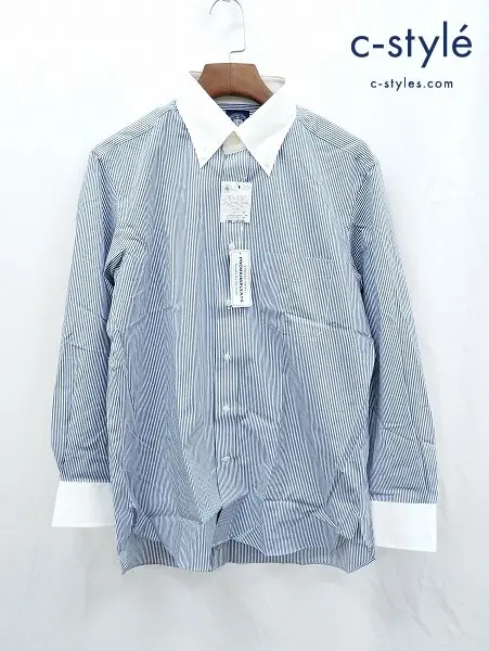 J.PRESS ジェイプレス 長袖ワイシャツ 42-84 ホワイト×ブルー系 ストライプ 綿100% 日本製 021-5 01-0210