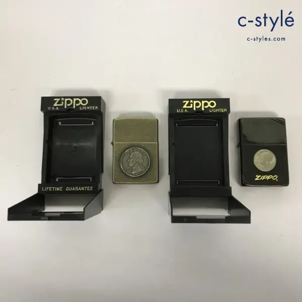 ZIPPO ジッポー オイルライター リバティコイン 25セント ゴールド系 ’93 10セント ダイム Black系 ’86 計2点