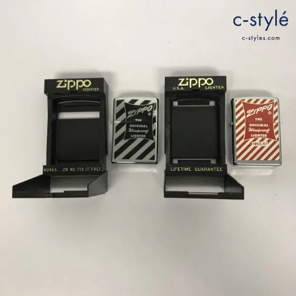 ZIPPO ジッポー オイルライター 歴代パッケージ デザイン ブラック×シルバー レッド×シルバー ’04 計2点
