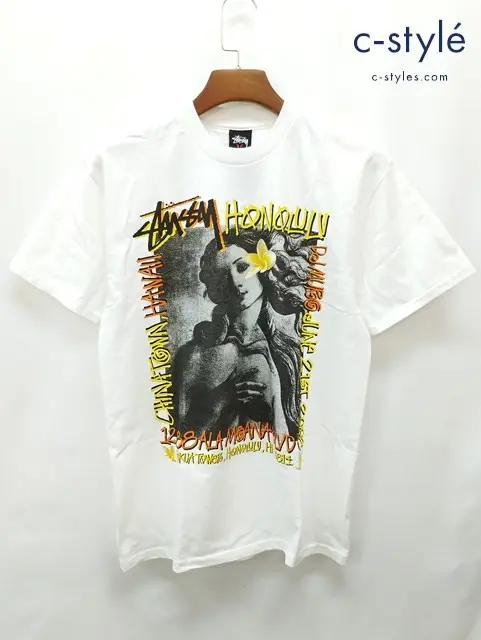 STUSSY ステューシー Tシャツ M ホワイト 半袖 綿100% プリント Honolulu Venus Tee