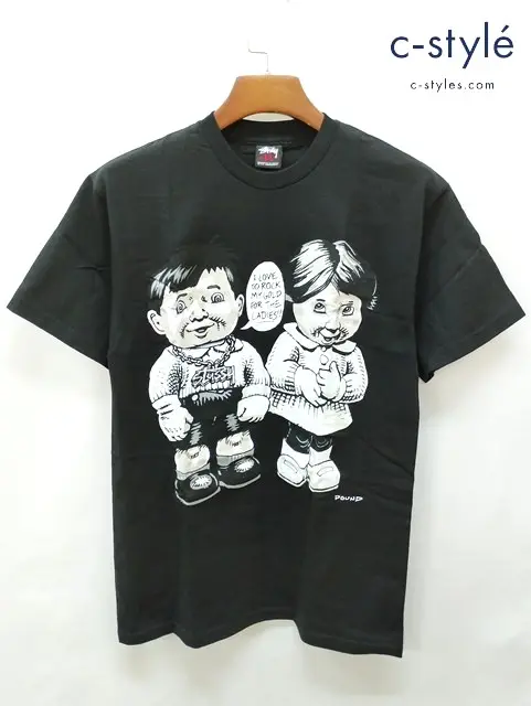 STUSSY×JOHN POUND Tシャツ M ブラック 綿100% プリント I Love To Rock My Gold For The Ladies Tee
