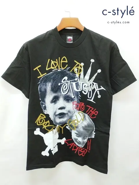 STUSSY ステューシー Tシャツ M ブラック 綿100% プリント I Love To Rock My Gold For The Ladies Tee