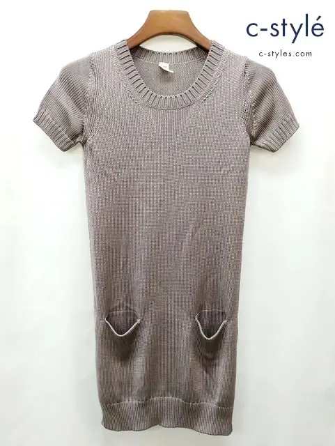 HERMES PARIS エルメス ニットワンピース 34 グレー系 半袖 シルク100% イタリア製