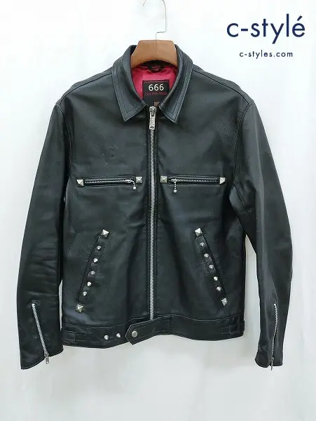 666 トリプルシックス ライダースレザージャケット 40 ブラック Leather Wear スタッズ