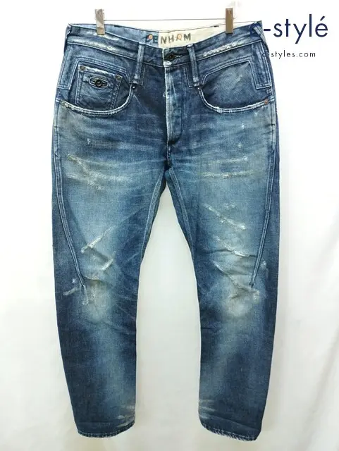 DENHAM デンハム デニムパンツ 32 インディゴ 綿100% 日本製 ダメージ加工 27201-1-11001