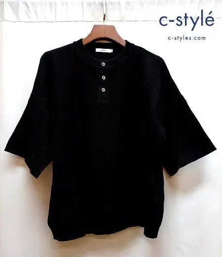 YASHIKI ヤシキ Asasuzu Henley Knit T-shirt 2 ブラック カットソー