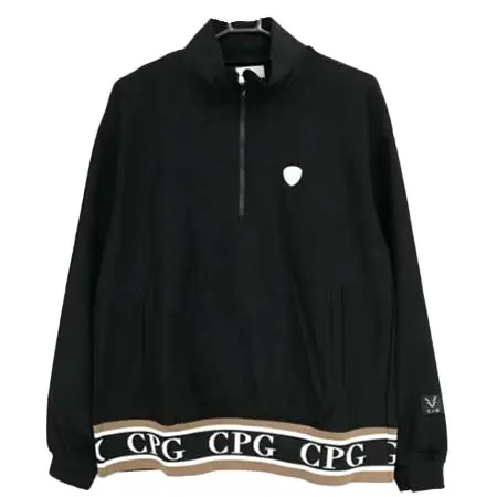 CPG GOLF(シーピージーゴルフ) ゴルフウェア  ハイネックブルゾン 黒 ハーフジップ 立体ロゴ