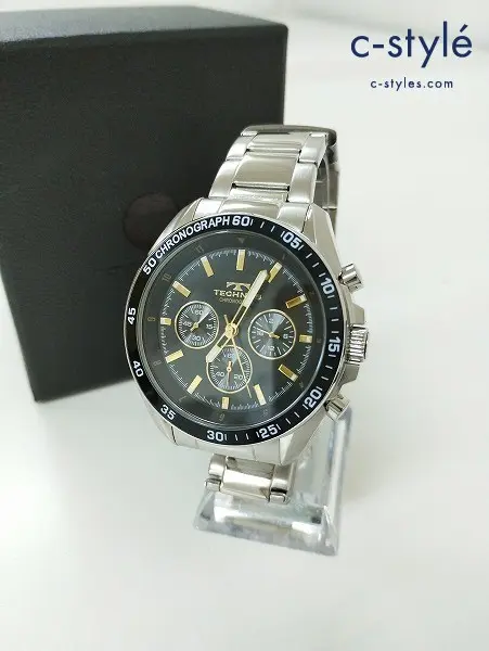 TECHNOS テクノス 腕時計 ブラック×シルバー クロノグラフ クォーツ式 T5511