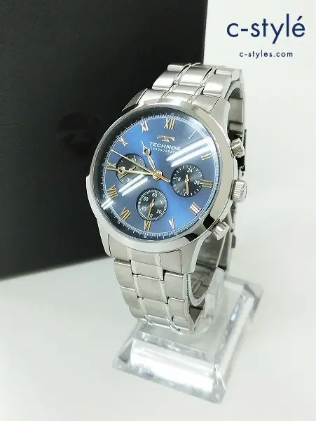 TECHNOS テクノス 腕時計 ブルー×シルバー クロノグラフ クォーツ式 T4488