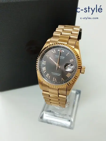 TECHNOS テクノス 腕時計 ブラック×ゴールド オールステンレス クォーツ式 T9469