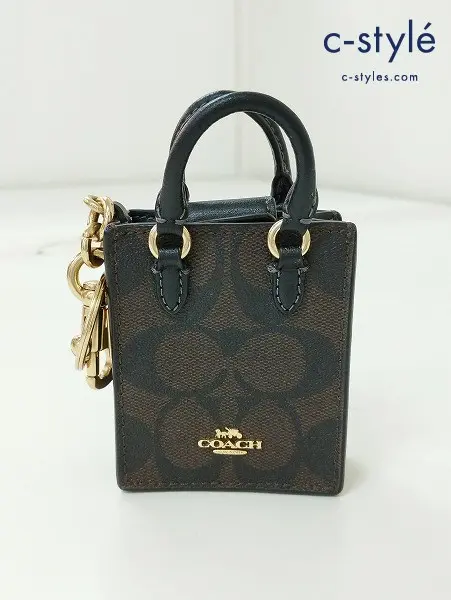 COACH コーチ バッグチャーム ブラウン×ブラック ノースサウスミニトート シグネチャーキャンバス
