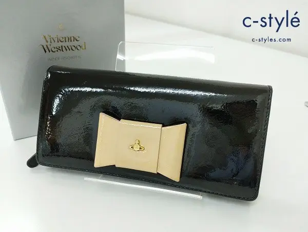 Vivienne Westwood ヴィヴィアンウエストウッド 長財布 ブラック リボン エナメル ウォレット