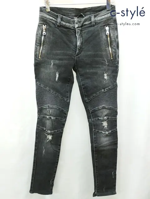 BALMAIN バルマン デニムパンツ 27 ブラック ダメージ加工