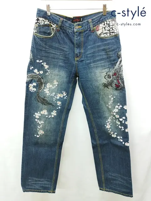 SATORI サトリ デニムパンツ 34 インディゴ 和柄 刺繍 STBL-204 綿100％