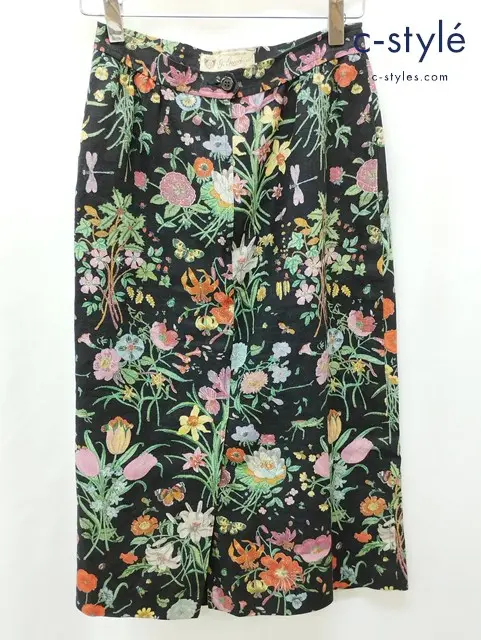 GUCCI グッチ スカート 40 ブラック系 花柄 総柄 イタリア製 レディース
