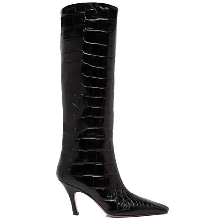 アミナ ムアディ(Amina Muaddi)   Mona Boot 80 Black Printed Croc