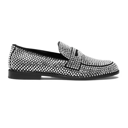 アミナ ムアディ(Amina Muaddi)   Tilda Crystal Loafer Black Suede And White Crystals