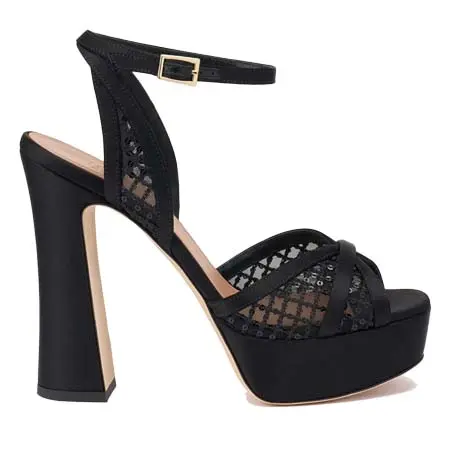 マローン スリアーズ(Malone Souliers)   Sylvie 125 Black Sequin Mesh Platform Sandals