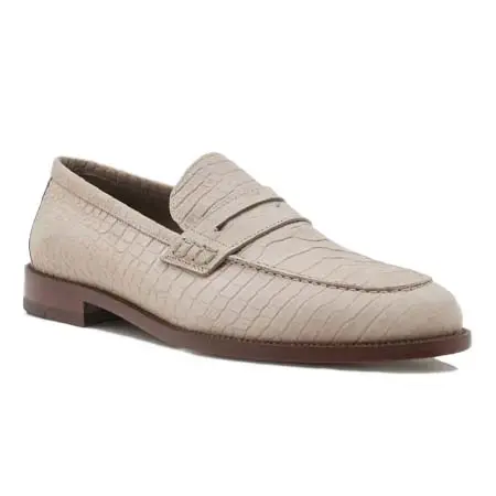 マノロ ブラニク(MANOLO BLAHNIK)   PERRY Light Grey Nubuck Leather Penny Loafers