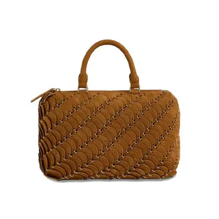 ラバンヌ(Rabanne)   Boston Bag in camel nubuck leather and gold finishing