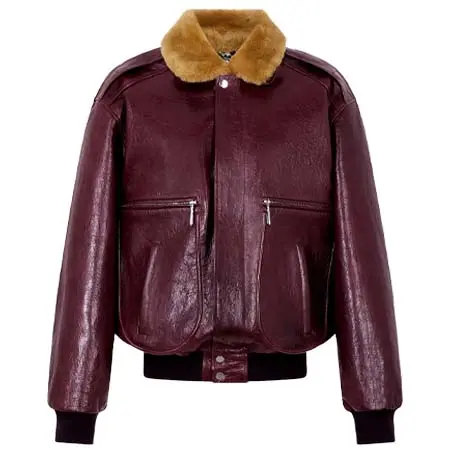 ラバンヌ(Rabanne)   Bomber jacket in burgundy textured leather
