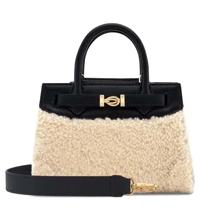 タイラー エリス(Tyler Ellis)   Winnie Handbag Mini Natural Shearling and Jet Black Leather