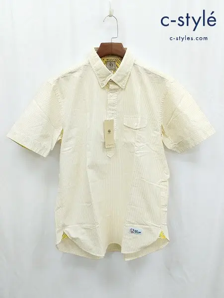 J.PRESS ジェイプレス 半袖シャツ XL イエロー×ホワイト ストライプ柄 オックスフォード HH-OV-BW-0613