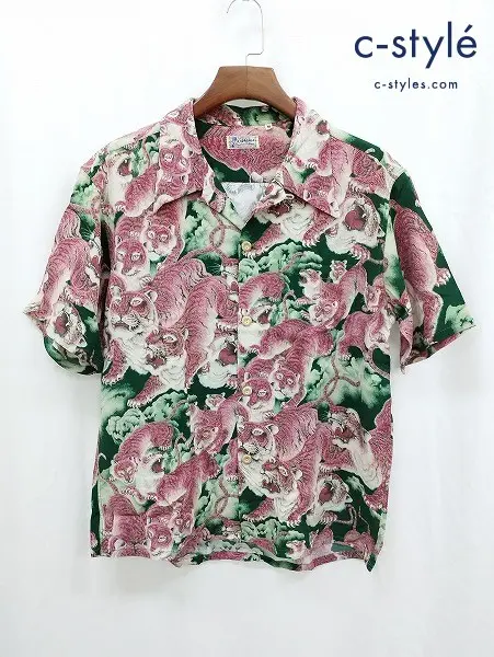SUN SURF サンサーフ アロハシャツ M グリーン×レッド SPECIAL EDITION ONE HUNDRED TIGERS SS38201JSP