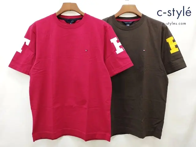 TOMMY HILFIGER トミーヒルフィガー Tシャツ XL レッド ブラウン 半袖 綿100% プリント 計2点