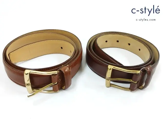 CROCKETT & JONES クロケット&ジョーンズ レザーベルト 34 ダークブラウン ライトブラウン 計2点