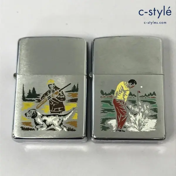 ZIPPO ジッポー オイルライター 狩猟 犬 スポーツ ゴルフ Golf シルバー ’85 イタリック体 斜体 計2点