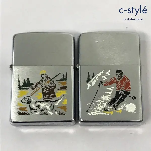 ZIPPO ジッポー オイルライター 狩猟 犬 スポーツ スキー Ski シルバー ’85 イタリック体 斜体 計2点