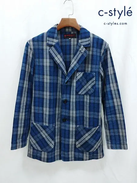 HIDEHIKO YAMANE ヒデヒコヤマネ 3B テーラードジャケット 36 ネイビー×グレー EVISU チェック