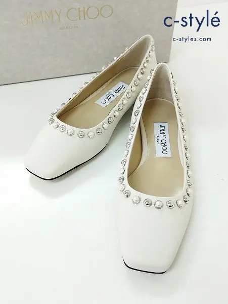 JIMMY CHOO ジミーチュウ パンプス 35 ホワイト MIRELE FLAT スタッズ フラットシューズ J00013982835