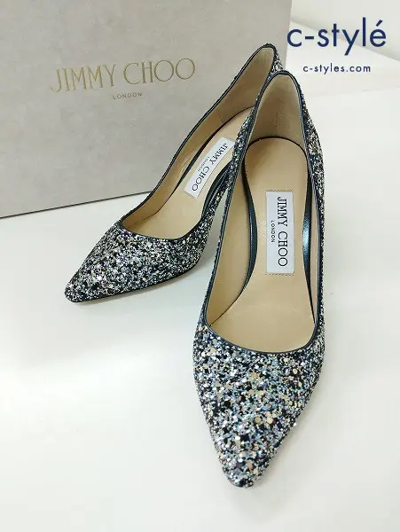 JIMMY CHOO ジミーチュウ パンプス 35 ブルー系 ROMY 85 ピンヒール ラメ J00012336235
