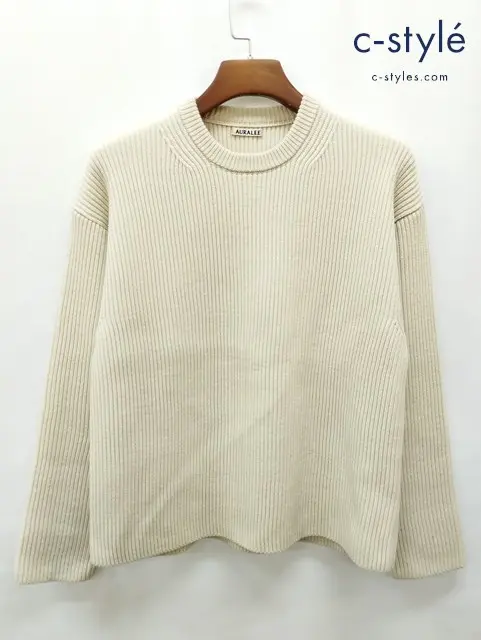 AURALEE オーラリー セーター 4 アイボリー SUPERFINE WOOL RIB KNIT BIG P/O A6AP02RK