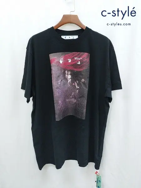 Off-White オフホワイト Tシャツ M ブラック 半袖 綿100% プリント Sprayed Caravaggio OMAA038S21JER005