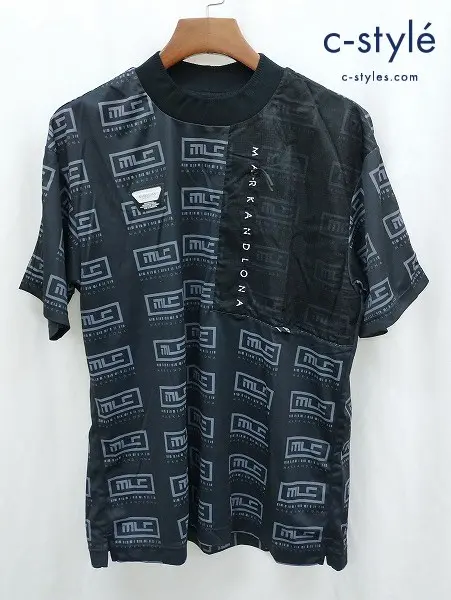 MARK&LONA マークアンドロナ Tシャツ 50 ブラック 半袖 総柄 モックネック ゴルフウェア MCM-4B-AA54