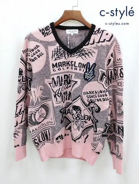 MARK&LONA マークアンドロナ セーター 50 ピンク Vネック ニット 日本製 Axl Vee Neck Knit MLM-4C-AB02